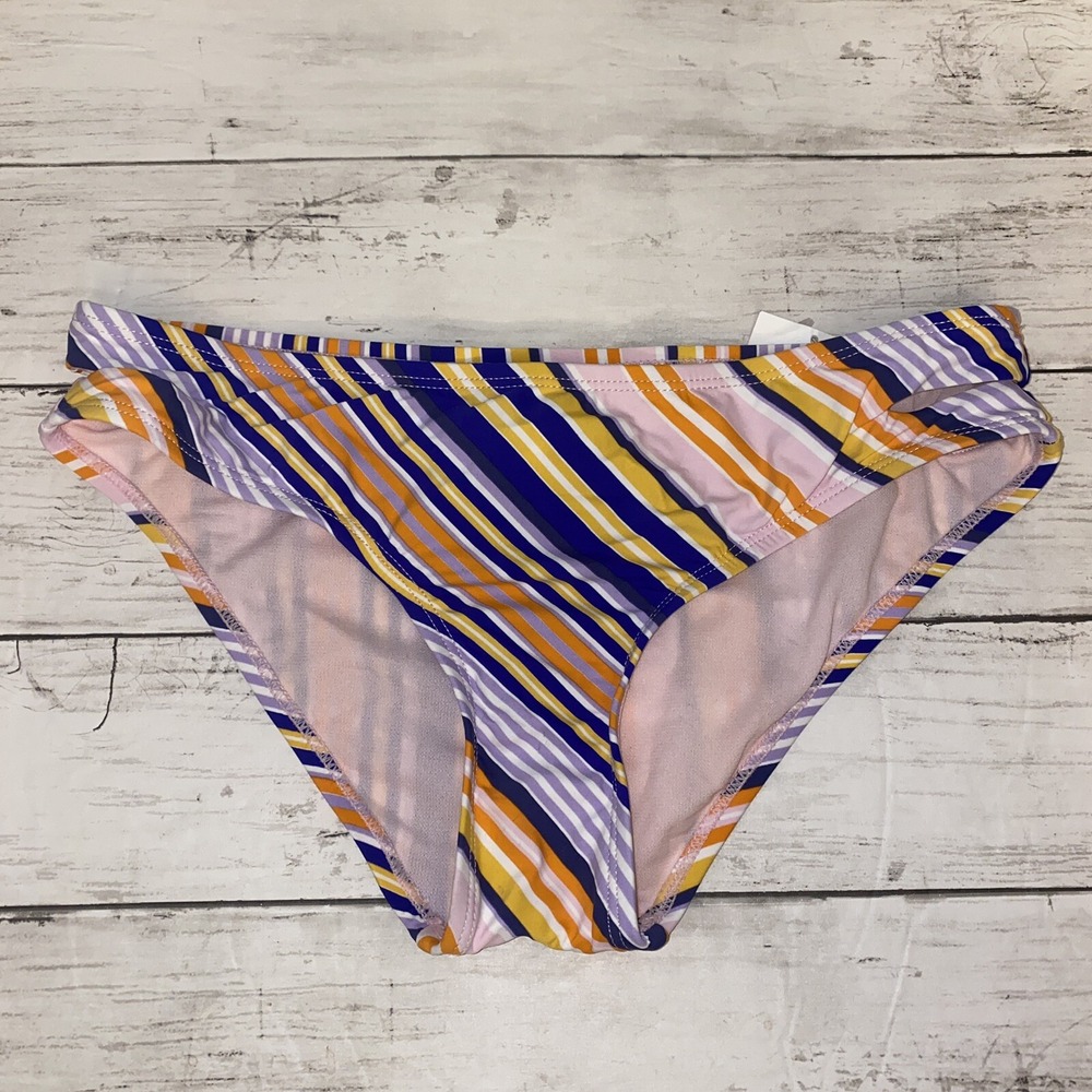Bikini Lab Swim Bottom Small Multicolor Purple Pink Stripe Cutout Side New S